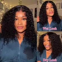 5x5 Kinky Curly Glueless Wigs Human Hair Pre Plucked Pre Cut 200% Density Glueless Wig For Women HD Transparent Lace Front Wigs Human Hair Glueless Put On And Go Nautural Color 20 Inch - Natural Black - View 4
