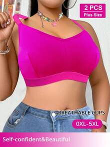 2 piezas Sujetadores inalámbricos suaves y cómodos con parche en forma de corazón para mujer de talla grande - Multicolor - Ver 5