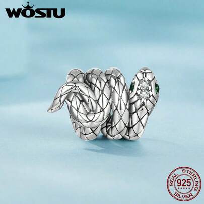 WOSTU 1 pieza Colgante de serpiente con cuentas de plata de ley 925 vintage, adecuado para hacer pulseras, collares y otras joyas DIY