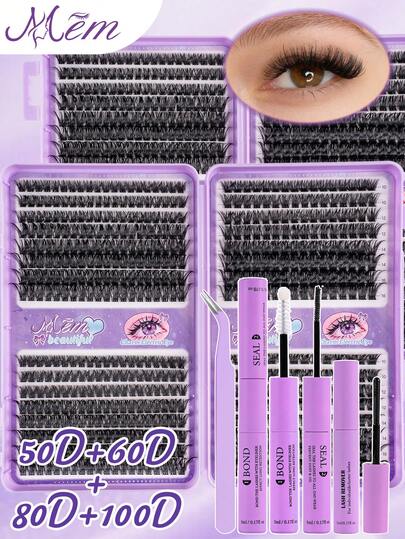 560 Piece Set Of Single False Eyelash Clusters, D-Curl, 8-16mm Mixed Version, DIY False Eyelash Clusters, Naturally Slender, Thick And Long-Lasting, DIY Eyelash Grafting Set, Including Glue, Sealant And Tweezers, Suitable For Beginners To Use At Home Or Outdoors, Suitable For Daily Life, Parties, Music Festivals And Other Occasions. Eyelash Cluster Set (50D+60D+80D+100D)