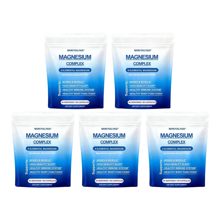 Miriyalyad 8-In-1 Magnesium Complex Supplement 90 Capsules, 1000mg With Magnesium Glycinate, Citrate, Malate, Taurate, Easy Absorption For Sleep, Muscle Relaxation, Nerve & Heart Health, Energy, Non-GMO, Vegan - 5PCS - 查看 1