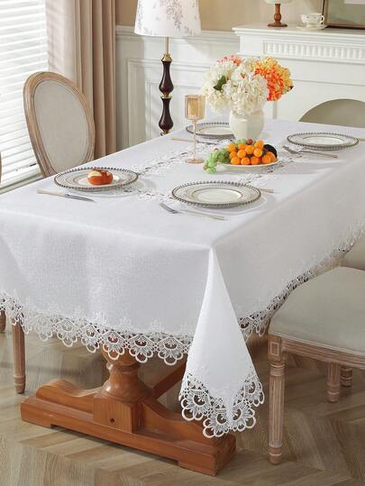1 pieza Mantel de encaje bordado hueco 100% poliéster, cubierta de mesa cuadrada/rectangular para cocina, comedor, conferencia, café, tocador, decoración, interior/exterior del hogar, fiesta, decoración de boda