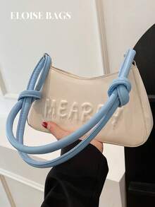 字母圖案流浪包中等撞色 - 藍白色 - 查看 1