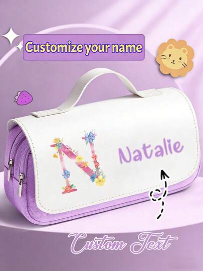 Customized Floral & Letter Pattern Large Capacity 3-Layer Pencil Case, Suitable For Student Stationery Storage, Personal Display, School Supplies And Holiday Gifts