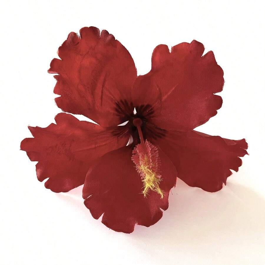 1PC New Hawaiian Artificial Hibiscus Flower Alligator Clip, Side Hair Clip For Bridal Wedding, Hawaiian Beach & Tropical Party Decorative Hair Clip - 深紅色 - 查看 1