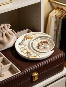 2pcs Creative Ceramic Moon & Sun Jewelry Tray, Earring Ring Necklace Display Holder, Desk Organizer, Perfect Birthday Gift For Home Storage - Multicolor - View 2