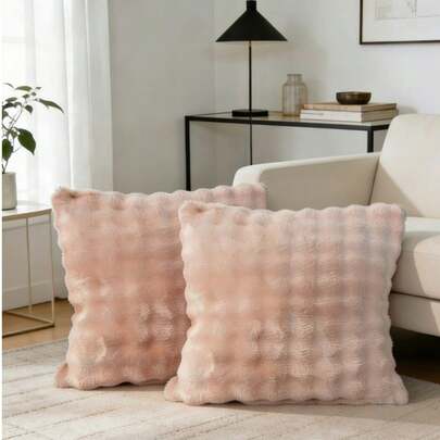 1pc Luxurious Flannel Reversible Pillowcase, Soft Fluffy Cover, Zipper Closure. Elegant Modern Farmhouse Style. Lumbar Pillow For Sofas, Bedrooms And Offices. Suitable For All Seasons And Perfect As A Gift.