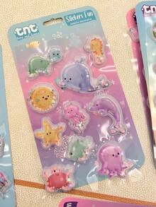 可爱夏日水果冰淇淋奶昔注水贴纸 3D海豚闪光流沙贴纸 - 彩色 - 查看 12