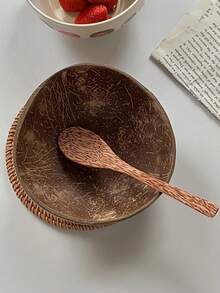 1/2pcs Minimalist Natural Coconut Shell Bowl, Reusable Handmade Round Salad Bowl, Home Yogurt Bowl, Salad Bowl, Dessert Bowl, Restaurant Decor Bowl, Fruit Bowl, Easy To Clean Party Dinnerware, Suitable For Cereal, Salad, Breakfast, Fruit And Yogurt. Pure Coconut Bowl, Kitchen Decor - Multicolor - View 4