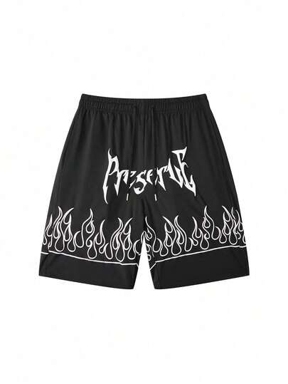 男士夏季泡泡印花运动短裤，防摩擦，男女通用印花设计，适合跑步、户外健身、休闲穿着，及膝长度