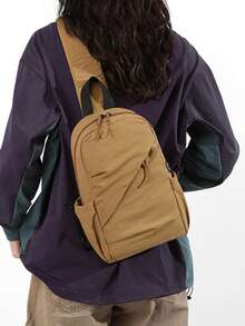 休闲胸包，情侣款，时尚单肩包，大容量，尼龙材质，黑色，白色，多层斜挎包 - 彩色 - 查看 5