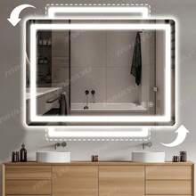Espejo inteligente antivaho, espejo decorativo moderno, con luces LED, tamaño rectangular 2 en 1 (50x70 cm), control táctil de tres colores, espejo de tocador de baño de pared. - Negro - Ver 3