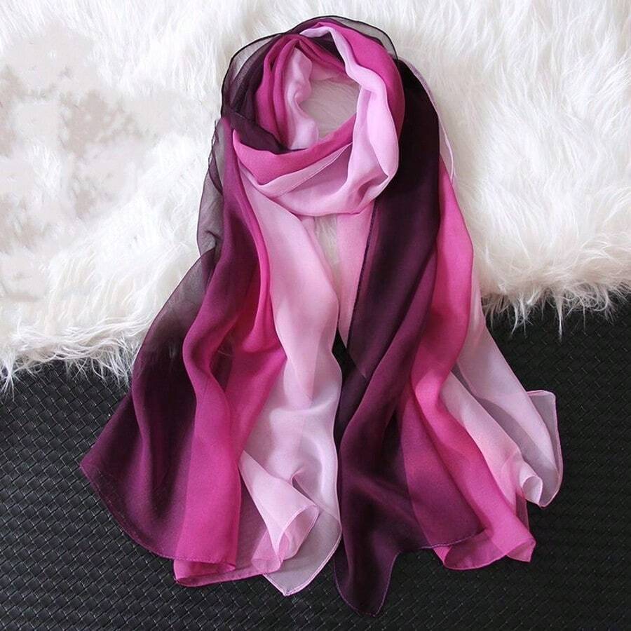 1 chiếc khăn choàng voan màu cầu vồng chuyển sắc, khăn choàng dài nhẹ đa năng dành cho nữ, thích hợp đi biển, đi nghỉ mát. - Màu tím - Xem 1