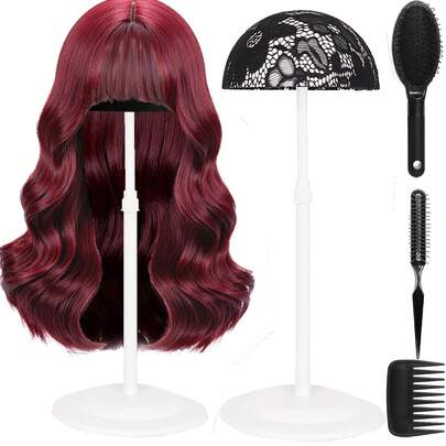 Soporte para peluca con juego de peines, soporte portátil y desmontable para peluca antideslizante para exhibición, peinado, viaje. Soporte para múltiples pelucas para arreglo