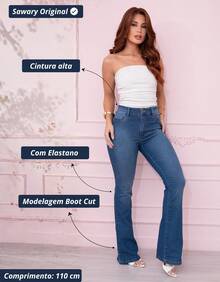 Sawary Women's High-Waisted Flare Bell-Bottom Jeans In Lycra And Elastane - Comfortable And Stylish - 藍色 - 查看 2