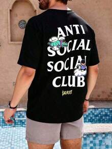 Men's Vintage Oversized T-Shirt Anti Social Club Sadboys Nubes Unisex, Cotton Fabric, Summer Women's Printed Style, Suitable For Street Wear. - 黑色 - 查看 8
