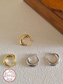 1对S925或925纯银简约休闲圆形耳环，高品质珠宝礼品，适合女性日常佩戴 - 圓圈耳環 - 查看 1