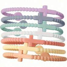 5 Cute Random Color Bracelets, Thin Cross Silicone Bracelets, New Fashion Bracelet Accessories, Perfect Christmas Gifts - 隨機的 - 查看 7