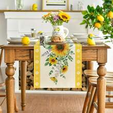 Brown Floral & Leaf Design Spring Table Cloth, Seasonal Summer Kitchen Dining Table Decor, Home Party Decoration - 1 - View 9