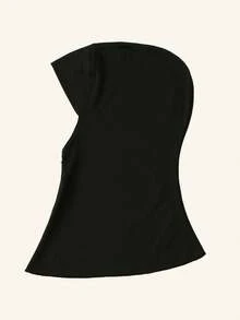 2pcs/Set Women Plain Zipper Hoodie & Cap Set, Elastic Convenient Hijab Cap Scarf Combo, Suitable For Daily Wear With Abaya - 2pcs/set - Zippered Bungee Cap - Black + Nude - View 6