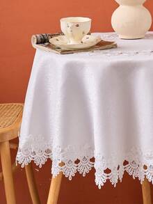 1件极简白色圆形涤纶刺绣桌布 - 白色 - 查看 3