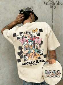 Disney Cartoon Pattern Printed T-Shirt,Men's Double-Sided Cartoon Pattern Featuring The Classic  Mouse And Friends T-Shirt,Unisex,High-Quality Pure Cotton T-Shirt,Suitable For All Seasons, Comfortable And Breathable| Exquisite Design | The Best Choice For Giving Gifts - Màu be - Xem 1