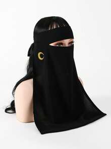 1pc Women's Composite Gauze Headband Face Mask, Comfortable Soft UV Protection Multipurpose Face Mask, Suitable For Daily Matching, Abaya+,Travel Essential,Holiday - Solid Color - View 12