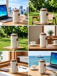 1个450毫升/15.2盎司温度测量保温杯，触摸温度显示咖啡杯，316不锈钢真空保温瓶，双层防漏弹跳盖保温瓶 - 彩色 - 查看 6