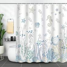 1 chiếc rèm tắm hình rùa biển, cá ngựa, sao biển, sò, san hô, biển xanh dương, thích hợp cho phòng tắm, vách ngăn bồn tắm, phụ kiện phòng tắm, trang trí rèm tắm. - Nhiều màu - Xem 2