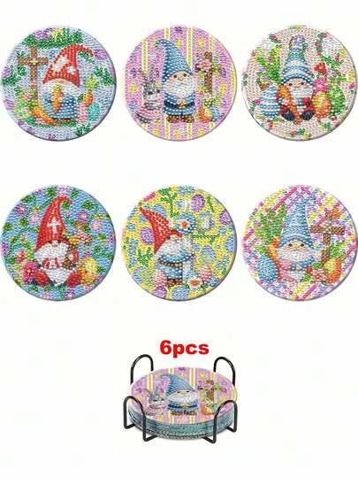 6 pièces Ensemble de sous-verres de peinture de diamant mignons pour personnes âgées, surface de diamant brillante et ronde, adhésif solide avec tous les outils, facile DIY pour les débutants, artisanat anti-stress, cadeau pour le Nouvel An, la Saint-Valentin, Noël, la Fête des Enseignants, sous-verres de décoration de table pour la maison, cadeau pour la famille, les amis, la petite amie, l'enseignant