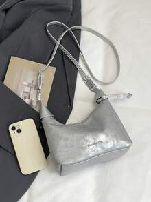 女士新款独特纹理手提包，夏季托特包，饺子造型单肩斜挎包 - 銀色 - 查看 3