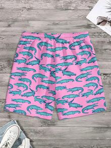 男士休闲鳄鱼纹沙滩短裤，度假风 - 彩色 - 查看 5