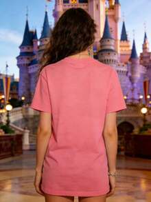Disney Authorized Women's Casual Short Sleeve T-Shirt, Lilo & Stitch "Mama Stitch EST.2025" Print, Warm Healing Style, Breathable Comfortable Fabric, Machine Washable, All-Match For Multiple Scenarios - 粉色 - 查看 2