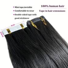 Tóc nối thẳng dạng băng dính màu đen tự nhiên, dài 26 inch, keo dán vô hình, làm từ tóc người Brazil Remy, 20 miếng/gói - Nhiều màu - Xem 8