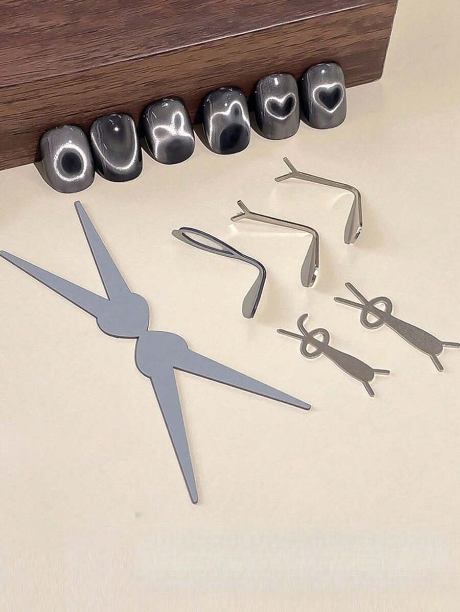6件套猫眼指甲油凝胶磁性套装，强力磁铁，加厚Y型心形多功能美甲磁性工具，美甲用品，美甲工具，美甲工具，指甲，美甲工具，适用于贴片式美甲 - 彩色 - 查看 1