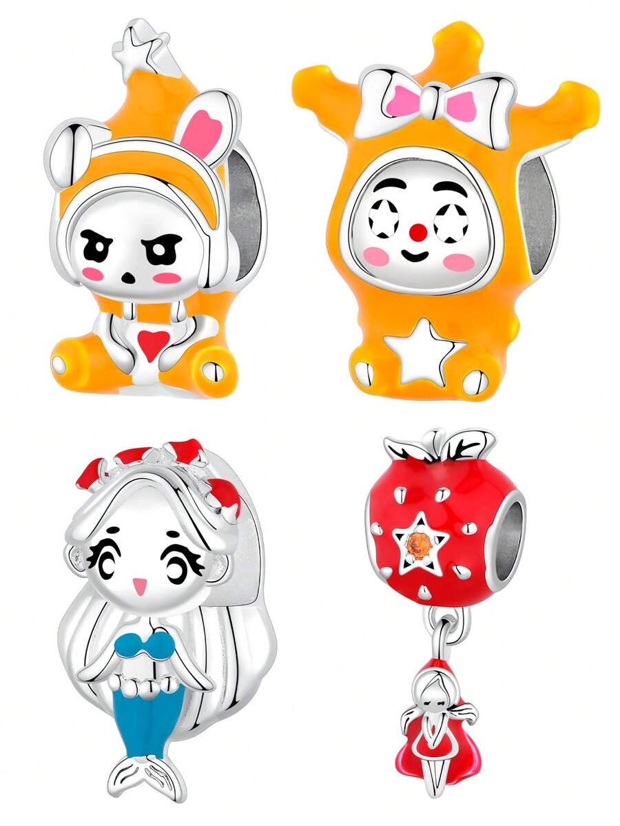 1pc Dreamy Healing Cartoon Doll Series: Orange Doll, Mermaid Princess, Red Fruit Girl Beaded Bracelet/Necklace DIY Craft, Cartoon Gift - Multicolor - View 1