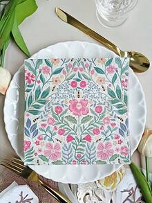 20pcs Disposable Paper Napkins, Suitable For Wedding, Banquet, Hotel And Party Table Decorations. Vintage Leaf, Flower And Bee Printed Napkins, Double-Layer Design, Ideal For Birthday, Afternoon Tea Themed Party Decorations, Party Napkins And Baby Shower - Floral Print - View 7