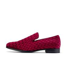 Men's Dress Loafers Velvet Tuxedo Slip-On Shoes Wedding Party Red Bottom For Male - 酒紅色 - 查看 3