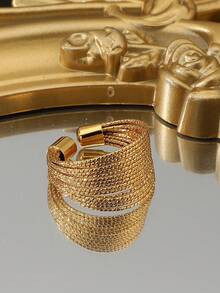 Wide Gold Stainless Steel Ring - Gold - View 3