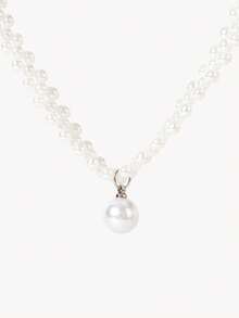 Opalesca 1 Set Minimalist Elegant Silver Rhinestone Bow Faux Pearl Braided Necklace & Earrings Jewelry Set, Chic & Luxurious Design, Suitable For Weddings, Parties, Everyday Wear For Women - Multicolor - View 5