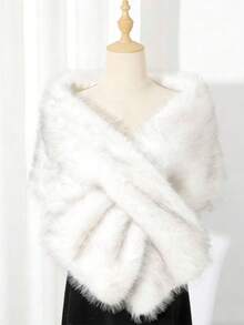 1pc Faux Fur Bridal Shawl Collar Cloak Cape For Wedding Dress Gown - White - View 1