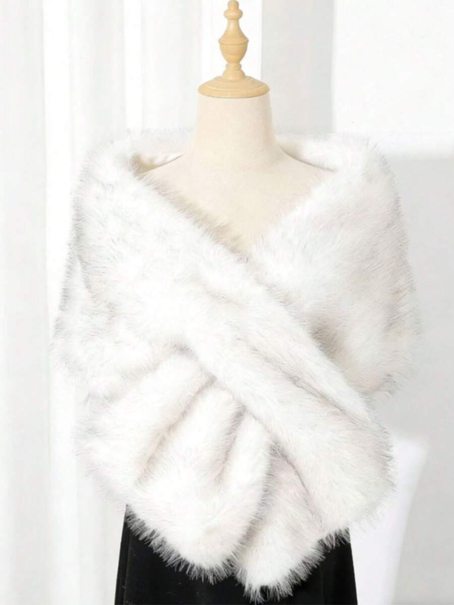 1pc Faux Fur Bridal Shawl Collar Cloak Cape For Wedding Dress Gown - White - View 1