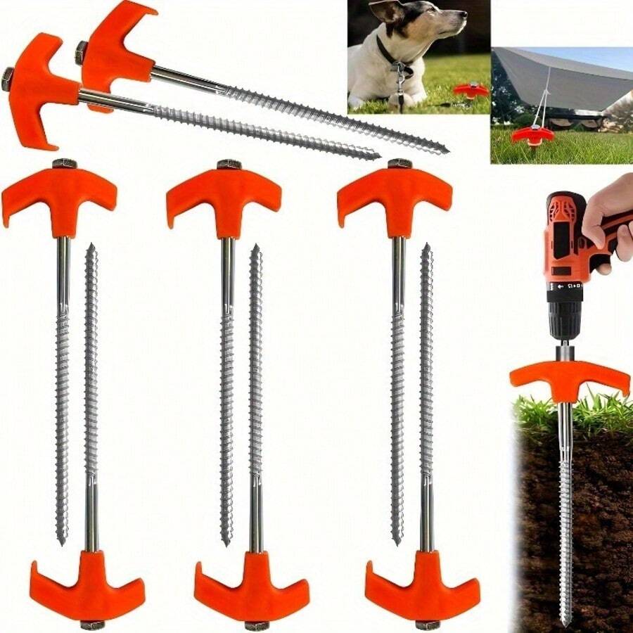 Piquets de tente en acier au carbone robuste, avec une prise améliorée, ancrages de sol perforables, convenant pour le camping, les parasols, les jardins et l'utilisation en extérieur, des piquets de fixation durables pour assurer la stabilité de la tente