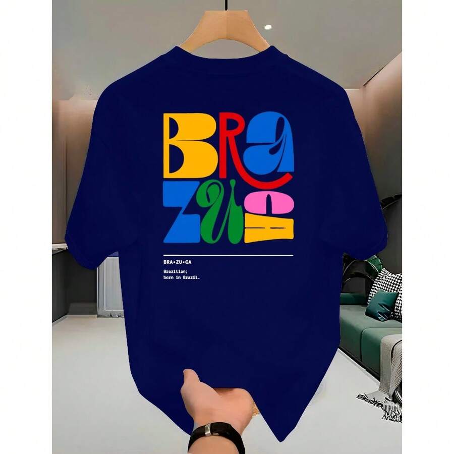 "BRAZUCA" Streetwear T-Shirt, 100% Premium Cotton, Unisex, Brazil World Cup T-Shirt - 藏蓝色 - 查看 1