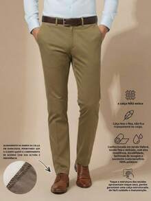 Men's Tailored Slim Fit Executive Dress Pants, Smart Casual Style, Oxford Polyester Fabric, Classic Formal, Lightweight And Refined - Xanh nâu - Xem 3