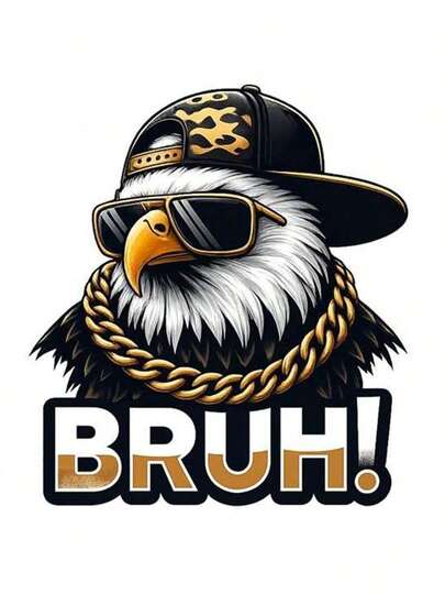 1张/2张/3张嘻哈老鹰“Bruh”热转印贴纸，适用于DIY T恤、牛仔裤、枕头、背包、帽子和沙发套，防水、防褪色、耐用塑料贴纸，趣味图案，纺织品装饰，服装点缀，工艺爱好者