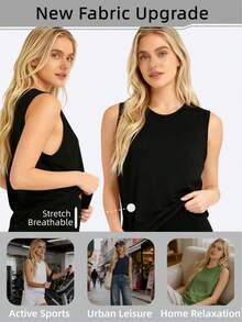5 Pack Plus Size Women's Sleeveless Tank Tops, Loose Fit Breathable Workout Shirts, Moisture Wicking Yoga Tops, Casual Daily Layering Tanks For Gym, Running,Lounging - 彩色 - 查看 4