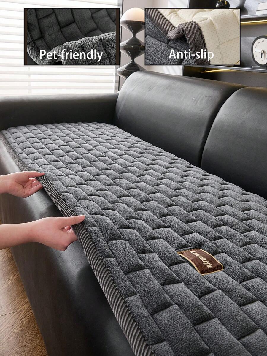 1 tấm phủ ghế sofa dày và mềm mại, có thể dùng như chăn hoặc khăn trải, phù hợp cho mọi mùa, giặt máy và giặt tay được, chống bụi và vết bẩn, tuyệt vời để bảo vệ đồ nội thất của thú cưng, sử dụng hàng ngày, trang trí mùa thu, trang trí phòng, chuẩn bị cho năm học mới, phù hợp với ghế sofa 2/3/4 chỗ (có nhiều kích cỡ khác nhau) - Màu xám đen - Xem 1