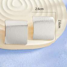 方形极简几何造型耳钉，光泽百搭优雅女士耳环 - 黑色 - 查看 4