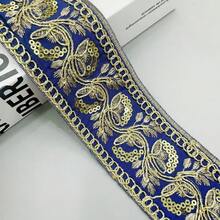 1/5码手工蕾丝花边，带金色亮片 - 6种颜色（黑色、白色、蓝色、绿色、金色、棕色） - 优雅花卉图案，适用于服装、礼品包装、DIY缝纫、家居装饰和初学者缝纫 - 多色 - 查看 12